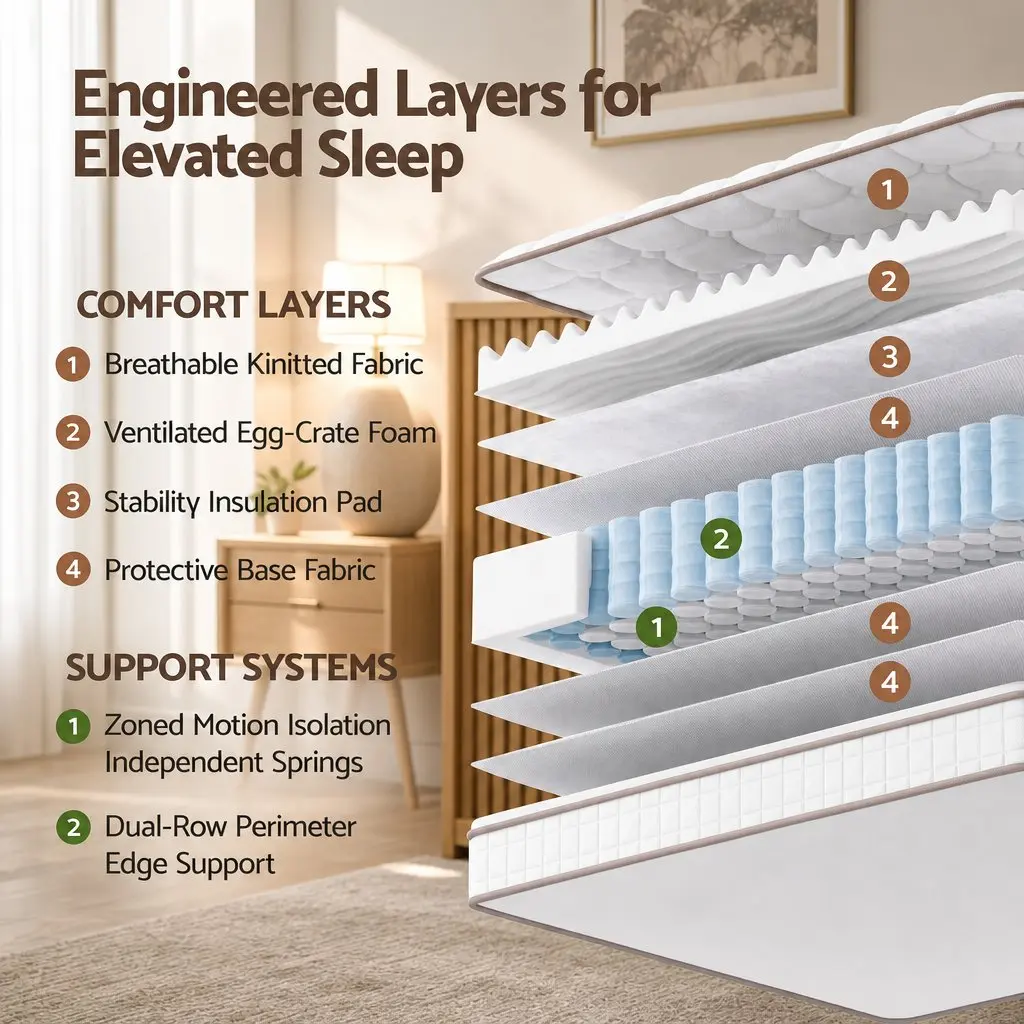 Queen Mattress 20cm Firm Pocket Spring Breathable Comfort Layers White