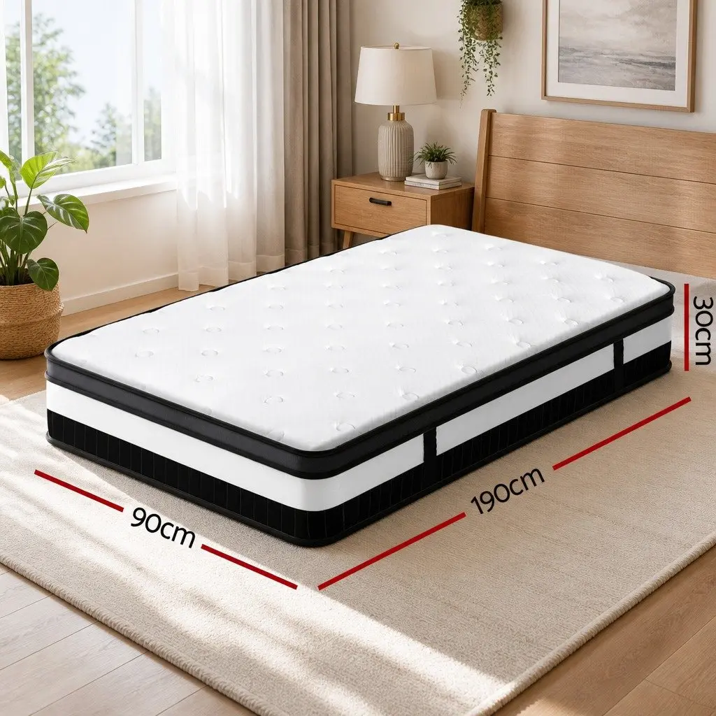 Single Mattress 30cm Medium-Firm Euro Top Pocket Spring Pressure Relief