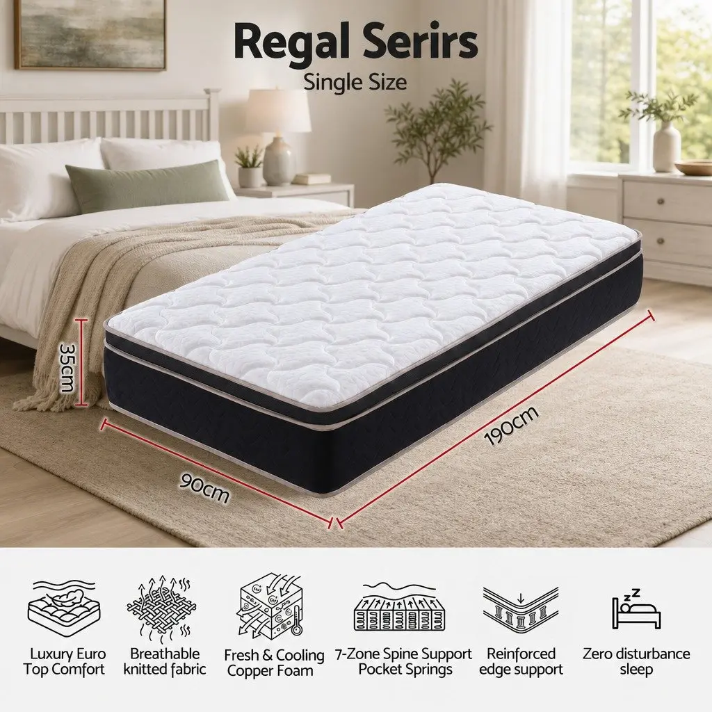 Single Mattress 35cm Firm Pocket Spring Euro Top Memory Foam Edge Support