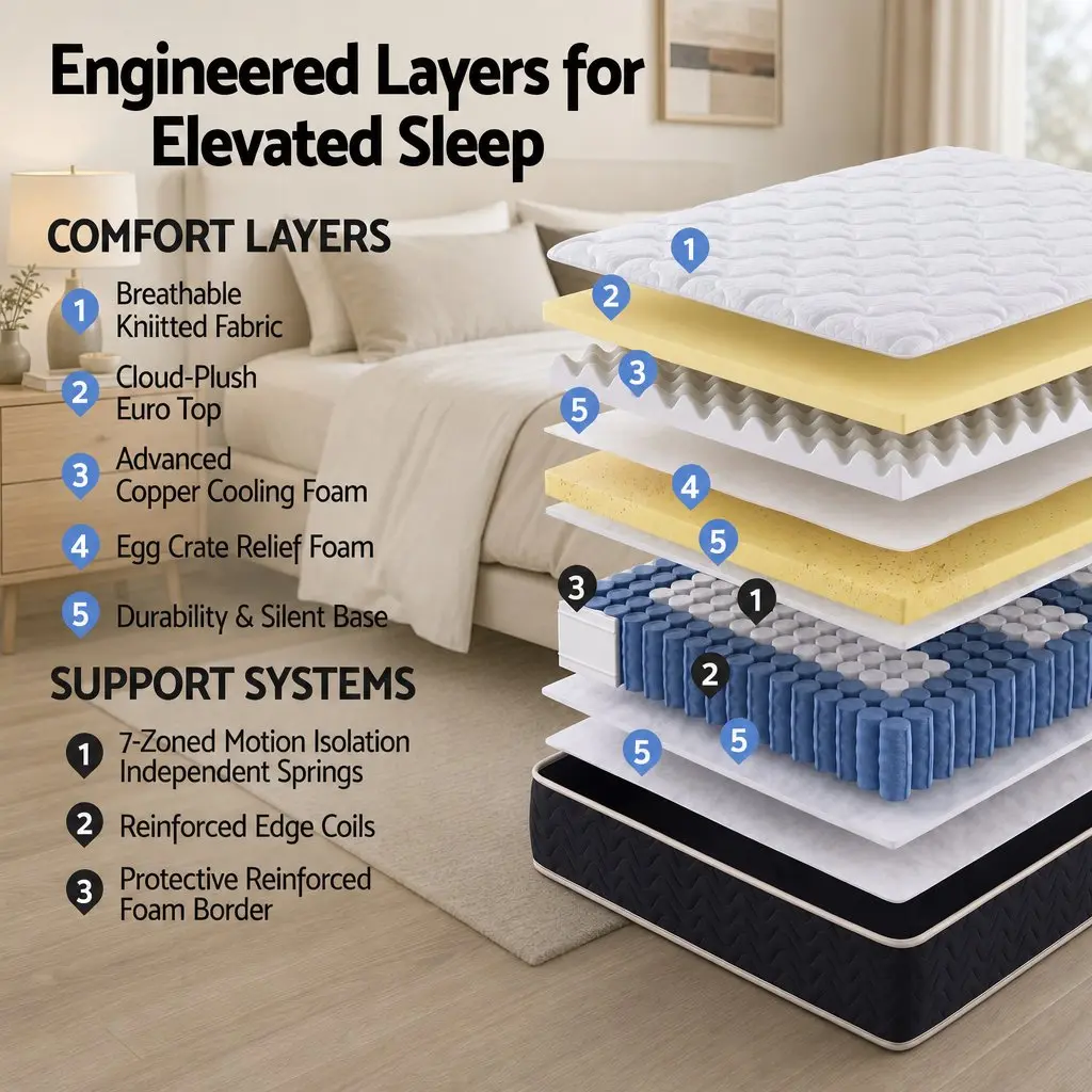 Single Mattress 35cm Firm Pocket Spring Euro Top Memory Foam Edge Support