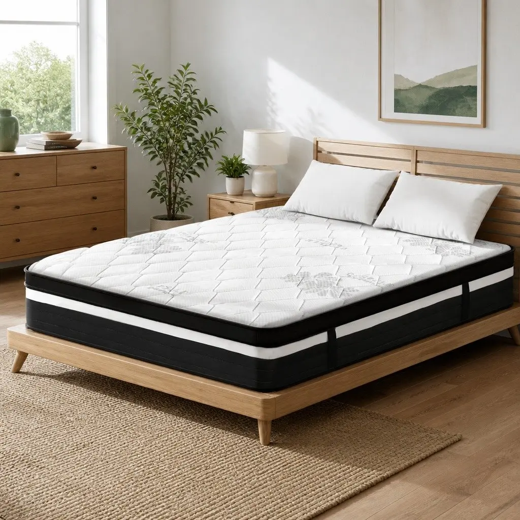 Queen Mattress 28cm Super Firm Support Pocket Spring Euro Top Grey White