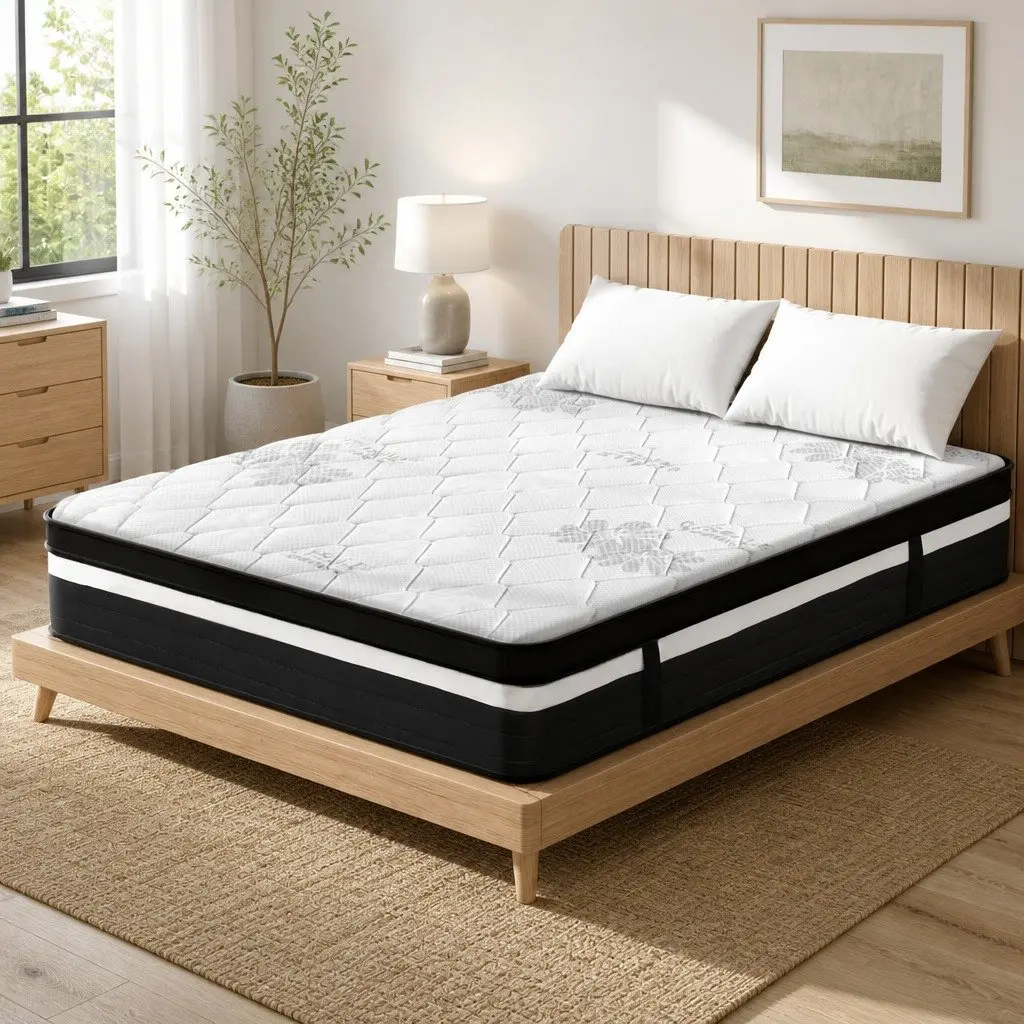 Queen Mattress 28cm Super Firm Support Pocket Spring Euro Top Grey White