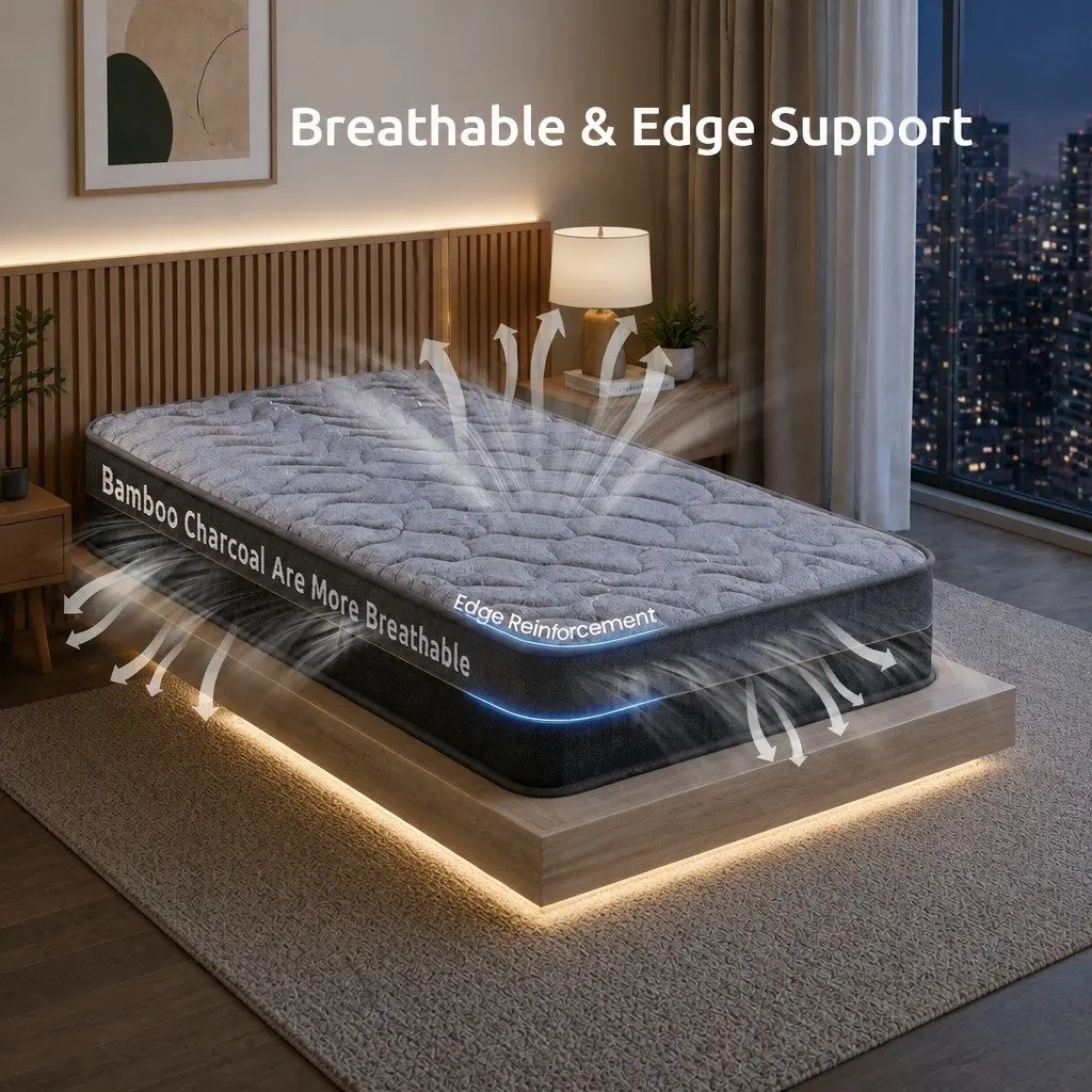 Single Mattress 25cm Bamboo Charcoal Fabric Pocket Spring Foam Firm Support