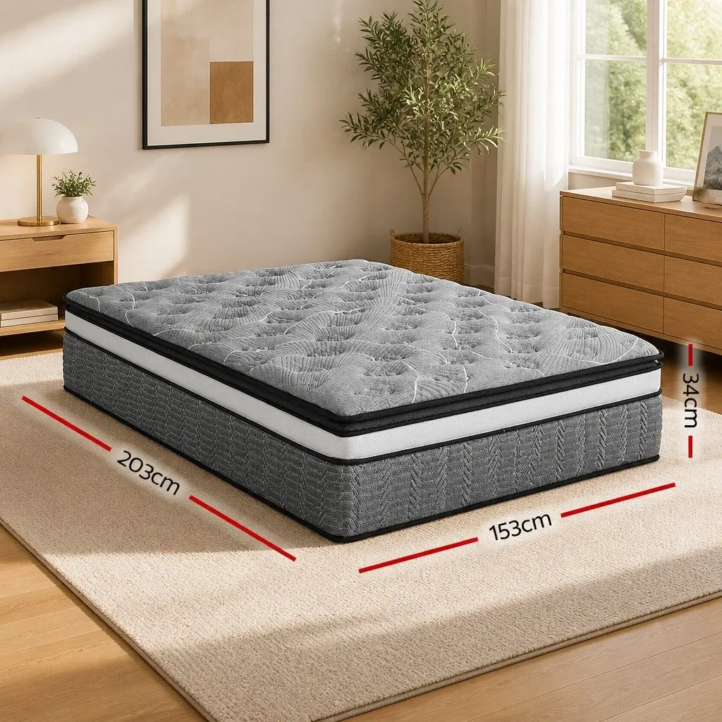 Queen Mattress 34cm Double Layer Pocket Spring Medium Firm Bamboo Knitted Top
