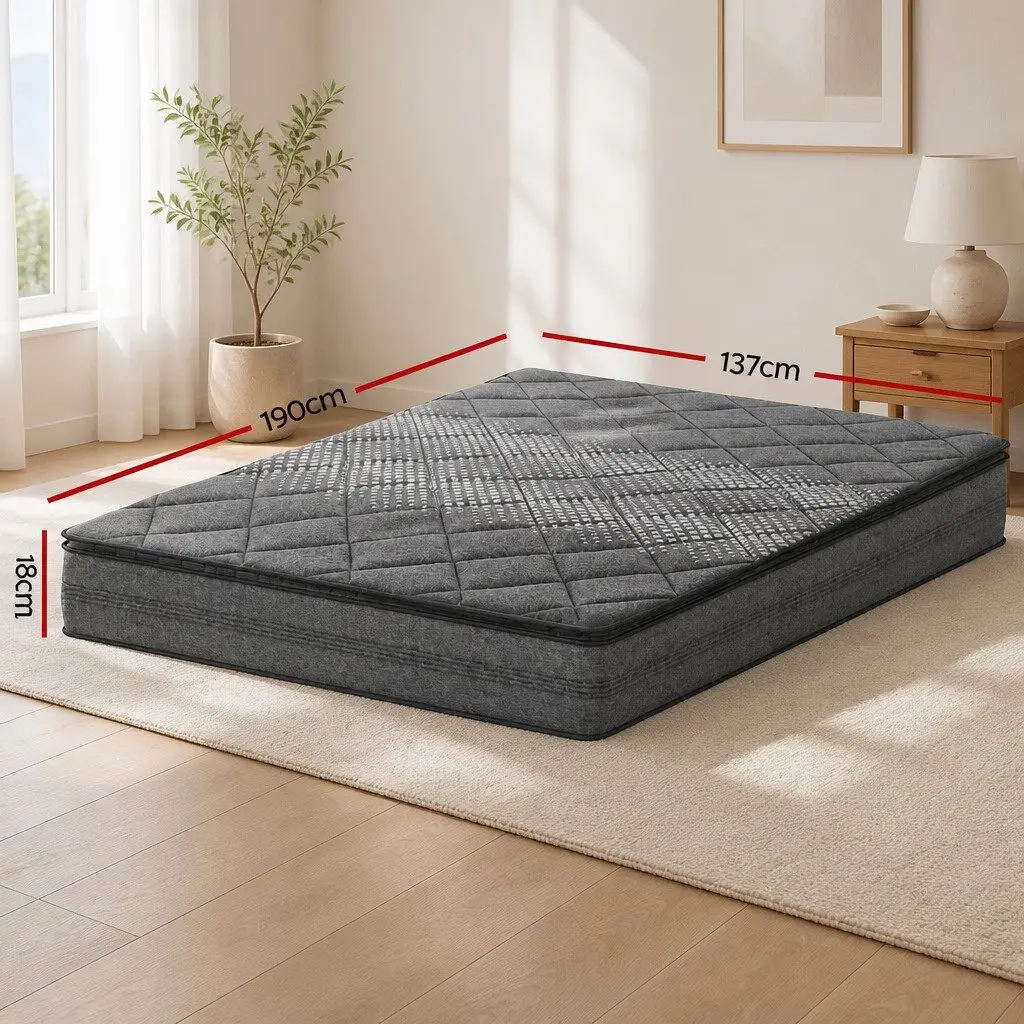Double Mattress 18cm Medium Firm Support Pillow Top Grey Quilted Fabric