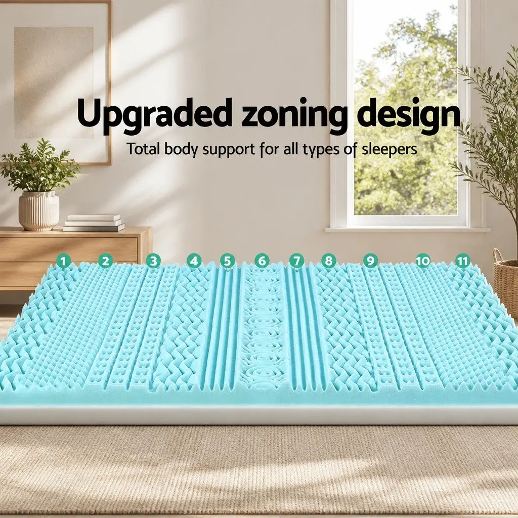 Memory Foam Mattress Topper 11-Zone 8cm Double Bed Supportive Contoured Design