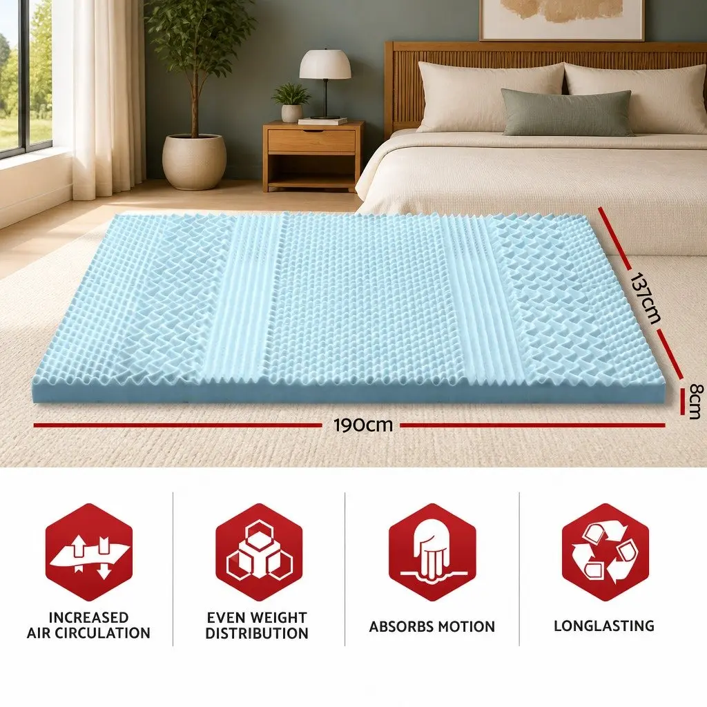 Double Memory Foam Mattress Topper 8cm 7-Zone Breathable Contoured Cushion Pad