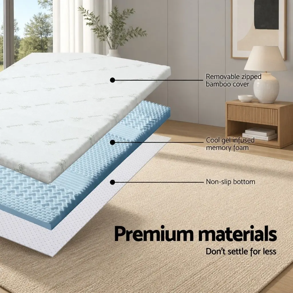 Double Memory Foam Mattress Topper 8cm 7-Zone Breathable Contoured Cushion Pad