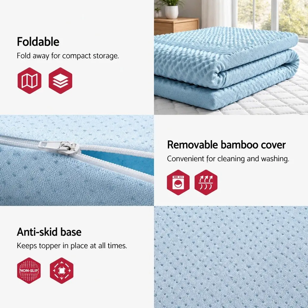 Double Memory Foam Mattress Topper 8cm 7-Zone Breathable Contoured Cushion Pad