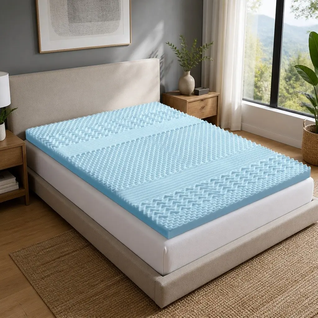Double Memory Foam Mattress Topper 8cm 7-Zone Breathable Contoured Cushion Pad