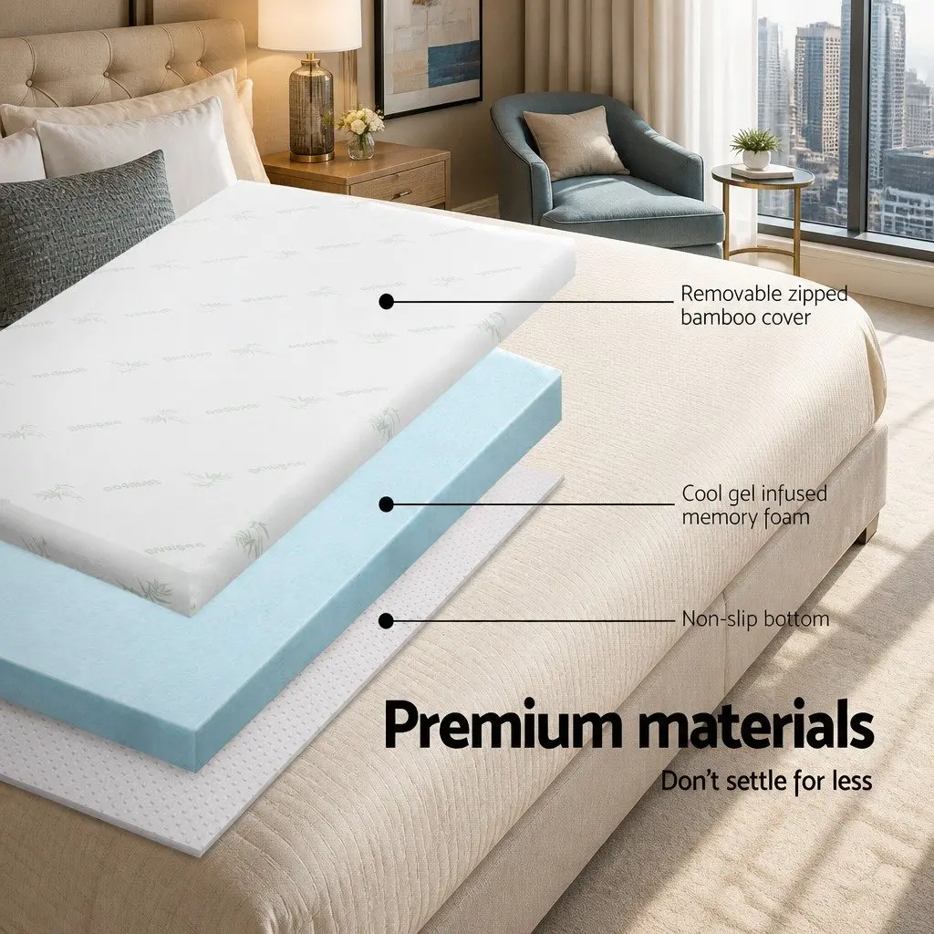 Memory Foam Mattress Topper Double Bed 5cm Cool Gel Pressure Relief Bamboo Cover