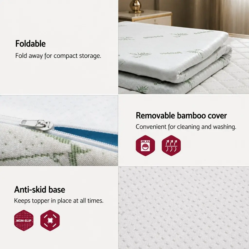 Memory Foam Mattress Topper Double Bed 5cm Cool Gel Pressure Relief Bamboo Cover