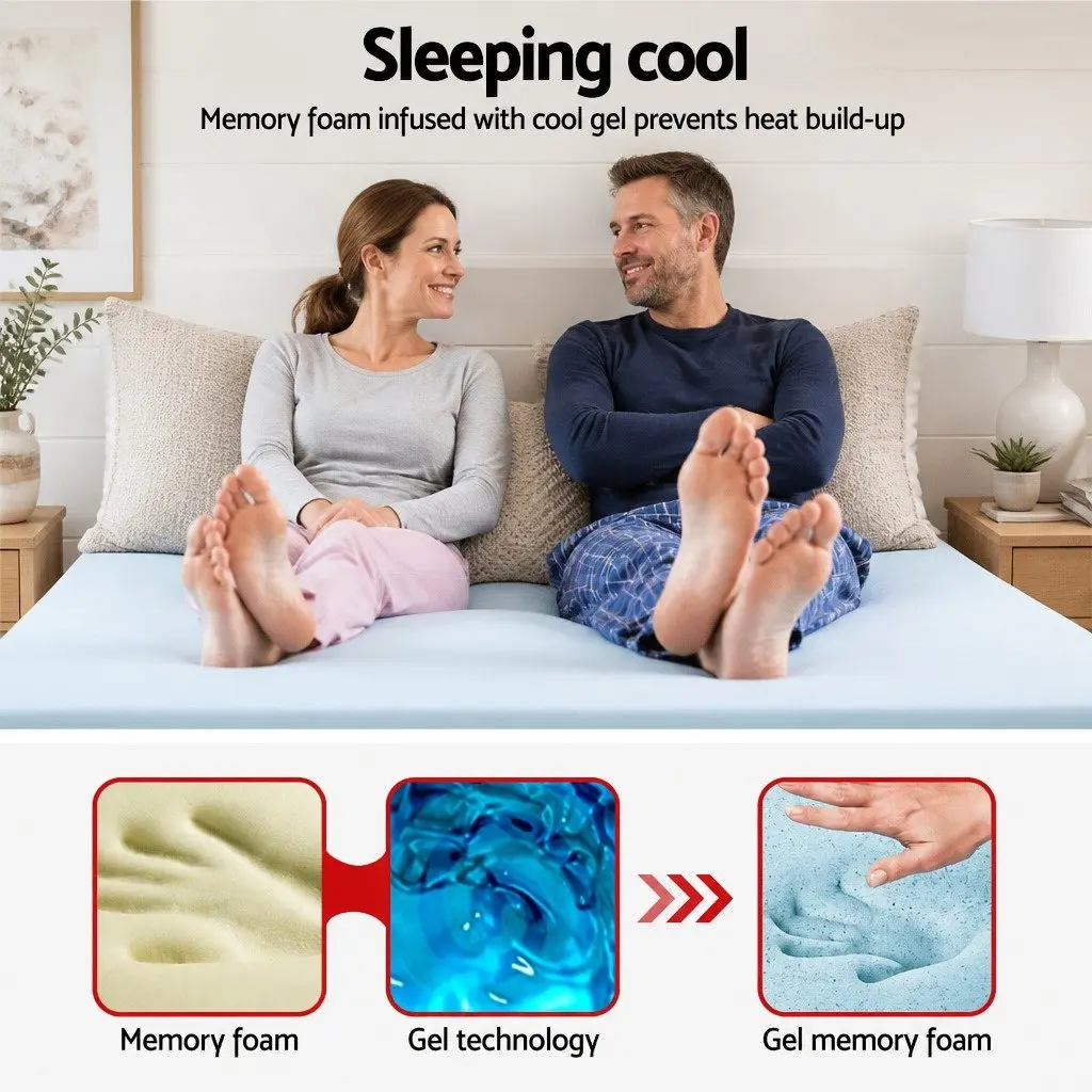 Memory Foam Mattress Topper Single 8cm Gel Infused Pressure Relief Breathable Bamboo Cover