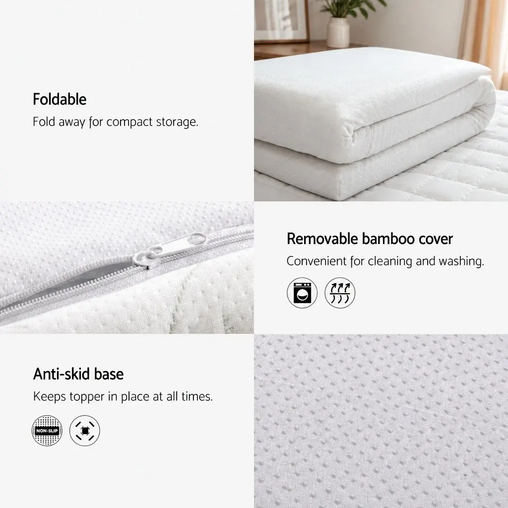 Memory Foam Mattress Topper Single 8cm Gel Infused Pressure Relief Breathable Bamboo Cover