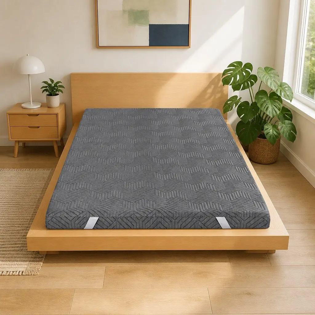 Memory Foam Mattress Topper 8cm Dual Layer Gel Bamboo Cover King Single Grey