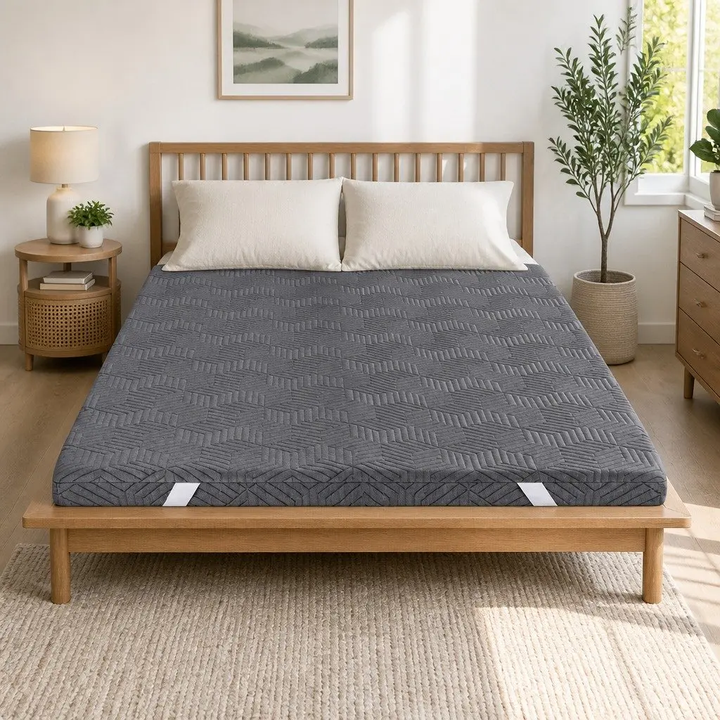 Memory Foam Mattress Topper 8cm Dual Layer Gel Bamboo Cover Single Bed