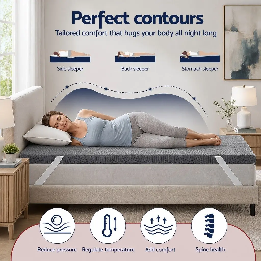 Memory Foam Mattress Topper 8cm Dual Layer Gel Bamboo Cover Single Bed