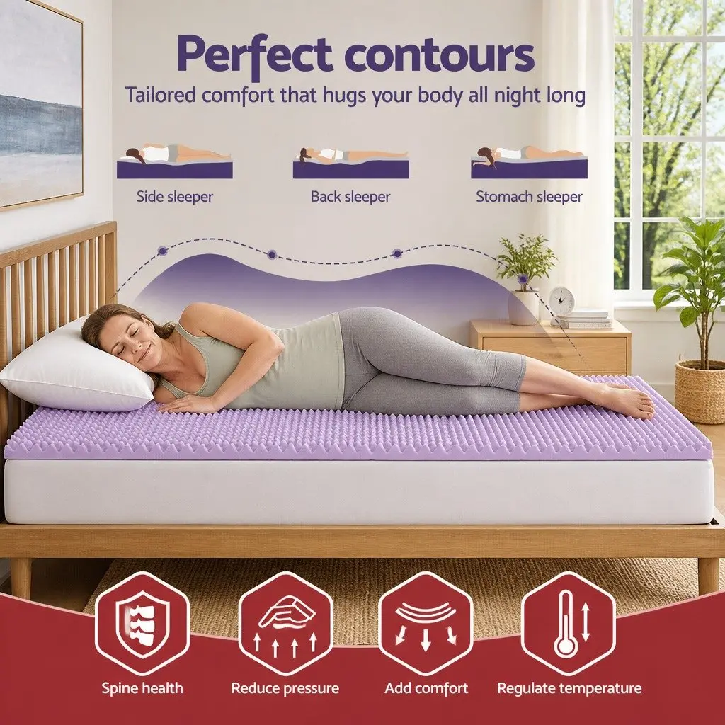 Memory Foam Mattress Topper 5cm King Single Lavender Infused Egg Crate Breathable Surface