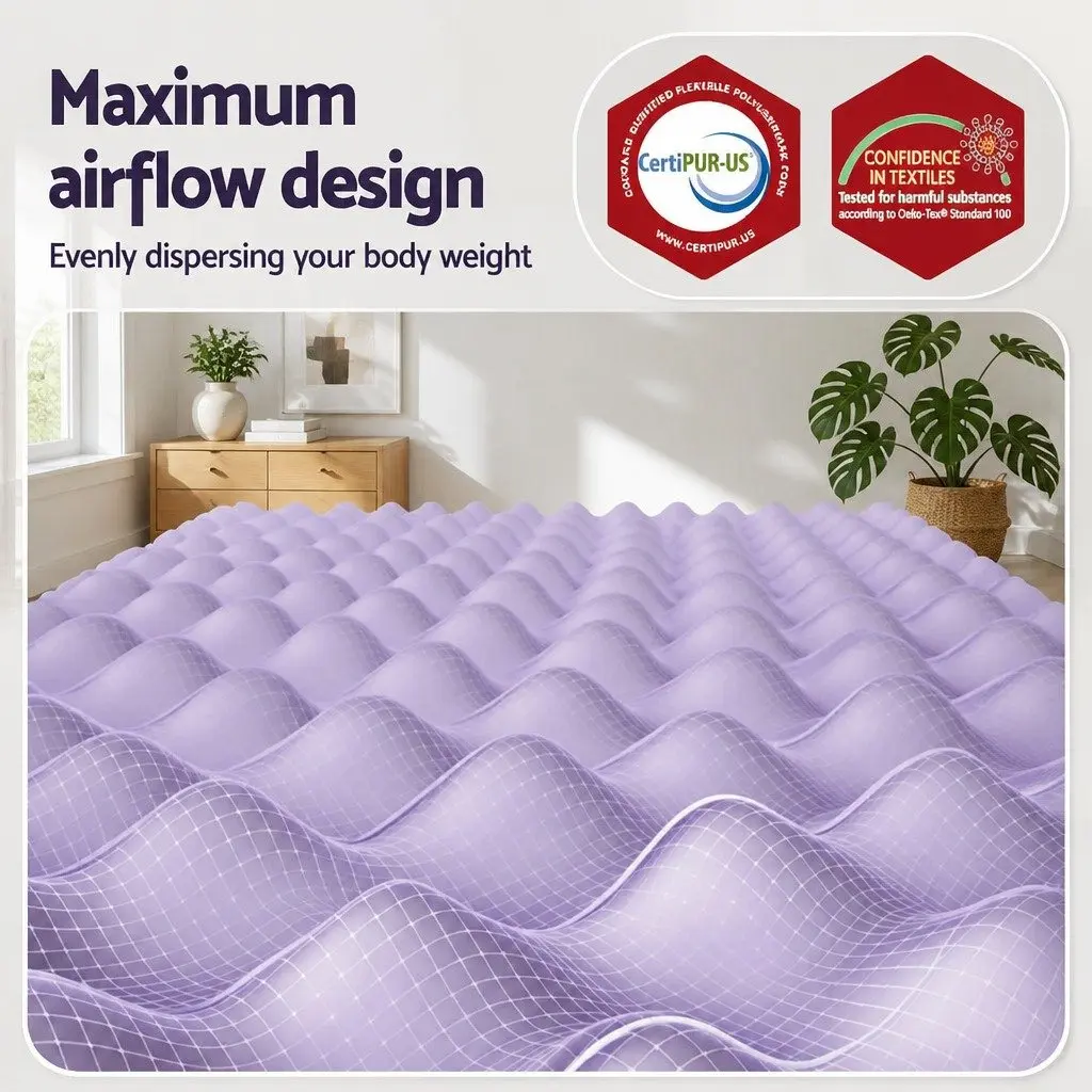 Memory Foam Mattress Topper 5cm King Single Lavender Infused Egg Crate Breathable Surface