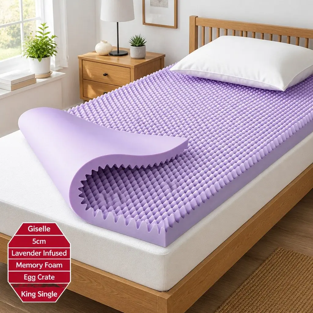 Memory Foam Mattress Topper 5cm King Single Lavender Infused Egg Crate Breathable Surface