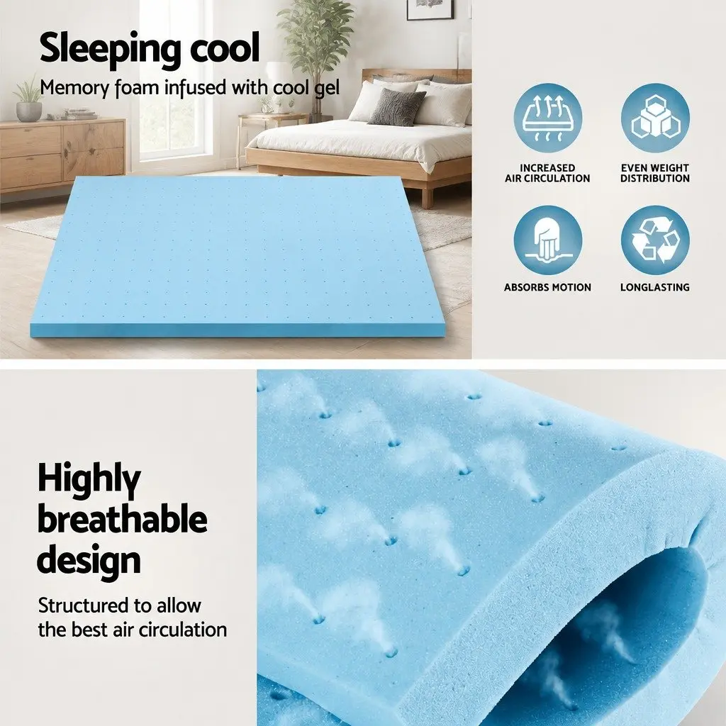 Memory Foam Mattress Topper 8cm Double Bed Ventilated Gel Cool Sleep Comfort