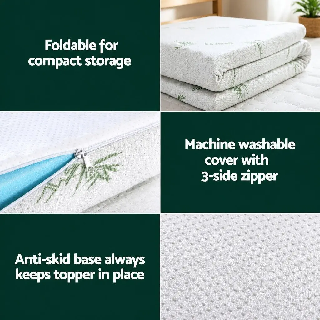 Memory Foam Mattress Topper Single 8cm Ventilated Gel Bamboo Cover