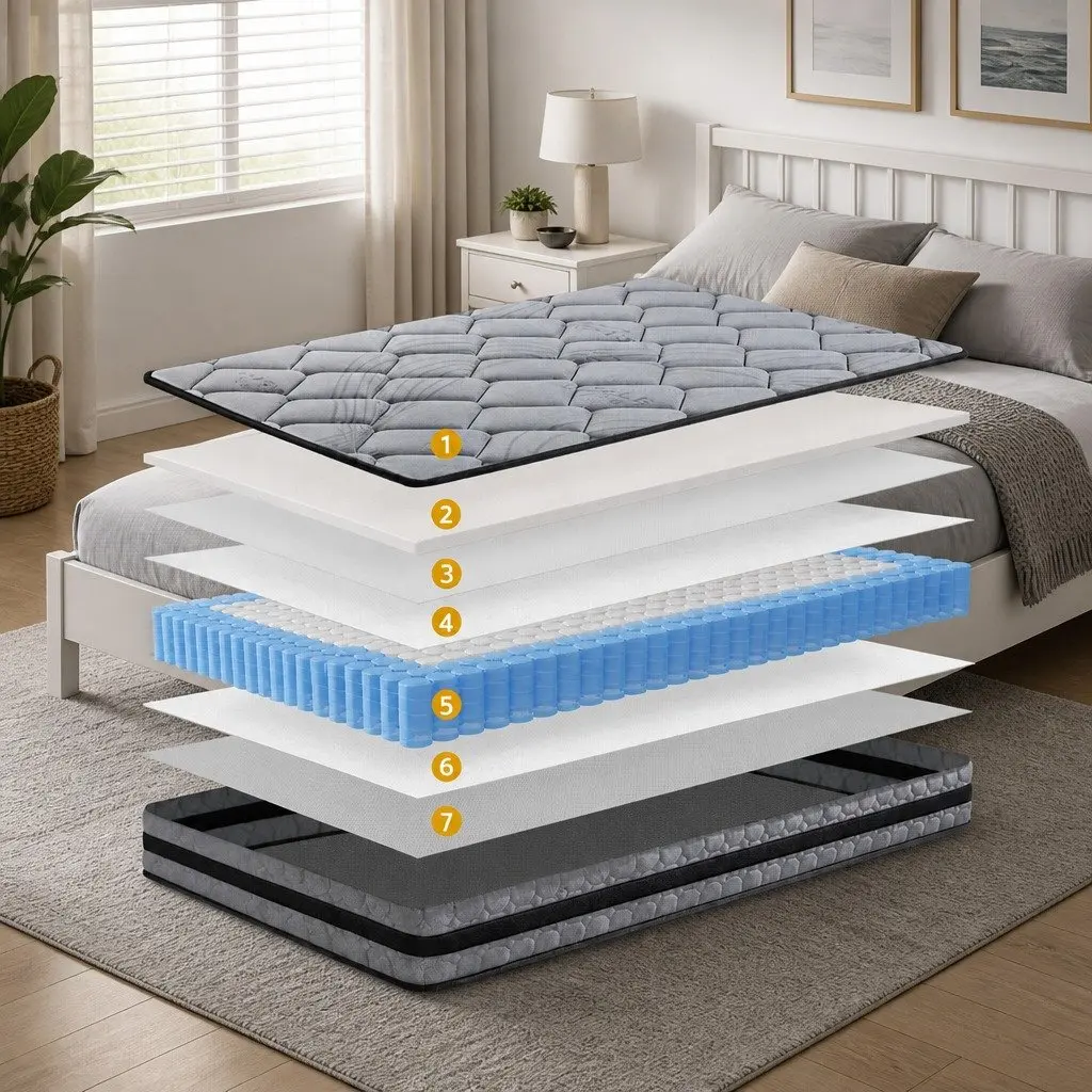 King Single Pocket Spring Mattress 22cm Medium Firm 5-Zone Hypoallergenic Breathable Support