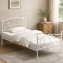 Single Bed Frame White Metal Platform Bedroom Furniture With Storage Space