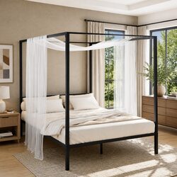 Elevate Your Bedroom with a Black Four-Poster Bed Frame