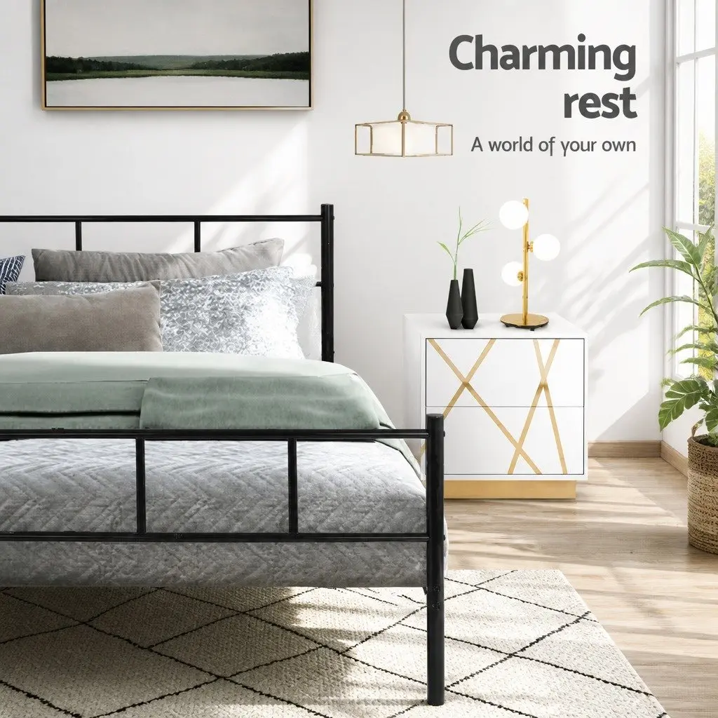 Single Metal Bed Frame Black Steel Construction Underbed Storage Space