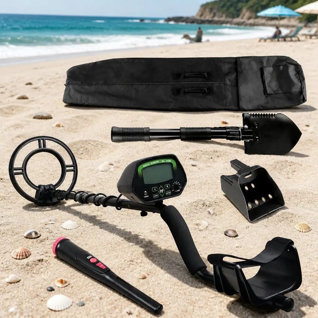 Metal Detector Pinpointer Kit Waterproof LCD Adjustable Shaft 3 Detection Modes 360 Side Scan Detection