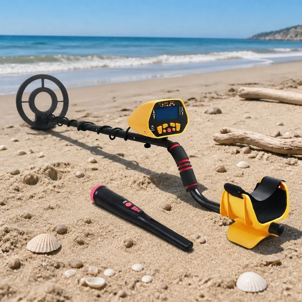 Metal Detector Pinpointer Set Yellow Water Resistant Backlit LCD Display