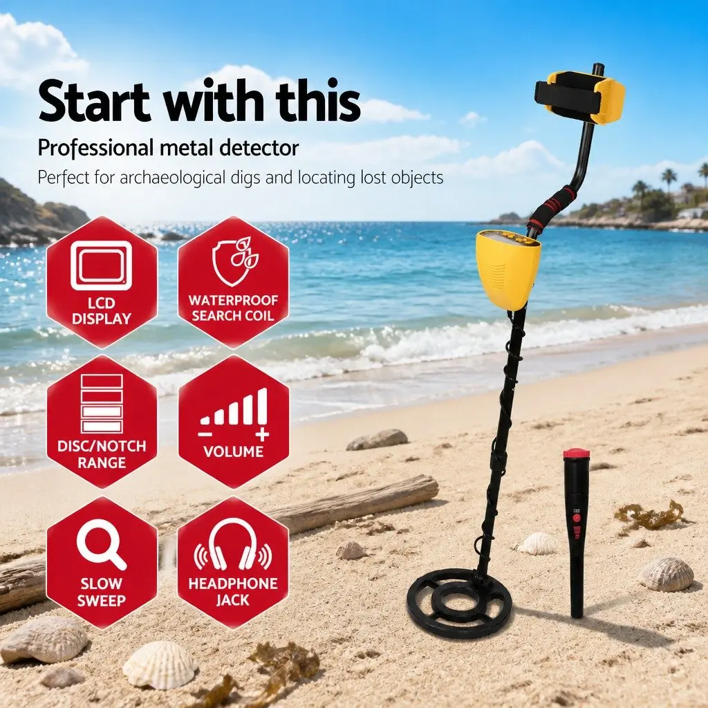 Metal Detector Pinpointer Set Yellow Water Resistant Backlit LCD Display