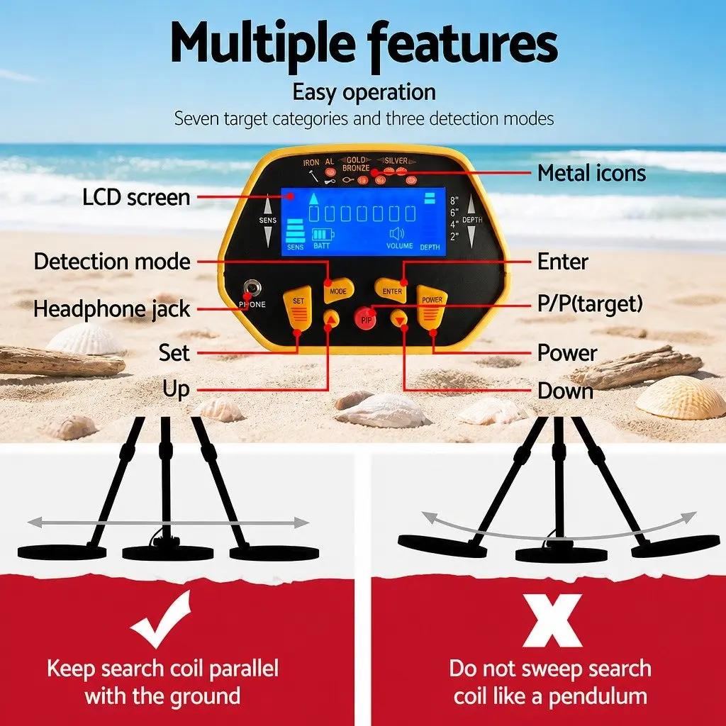 Metal Detector Pinpointer Set Yellow Water Resistant Backlit LCD Display