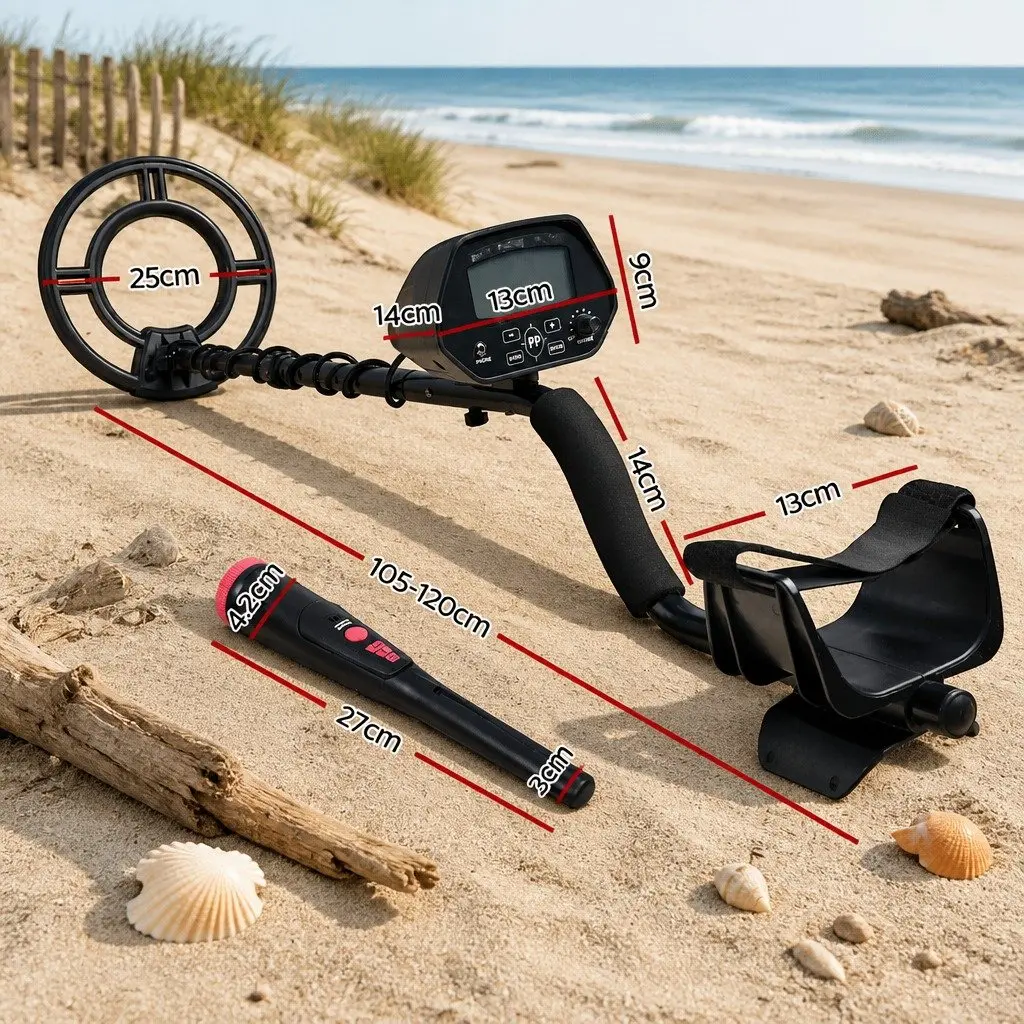 Metal Detector 220MM Waterproof LCD Pinpointer with Adjustable Shaft and Dual-Function for Treasure Hunting