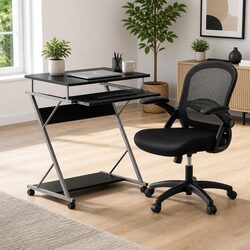 Computer Desk Office Chair Set with Keyboard Tray Mesh Swivel Black Home Office