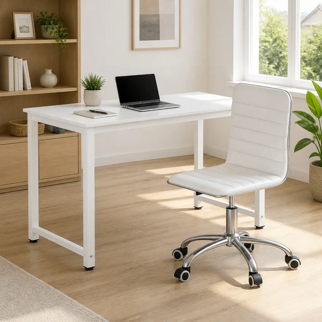 Computer Desk and Office Chair Set 120cm White Executive Workspace Furniture