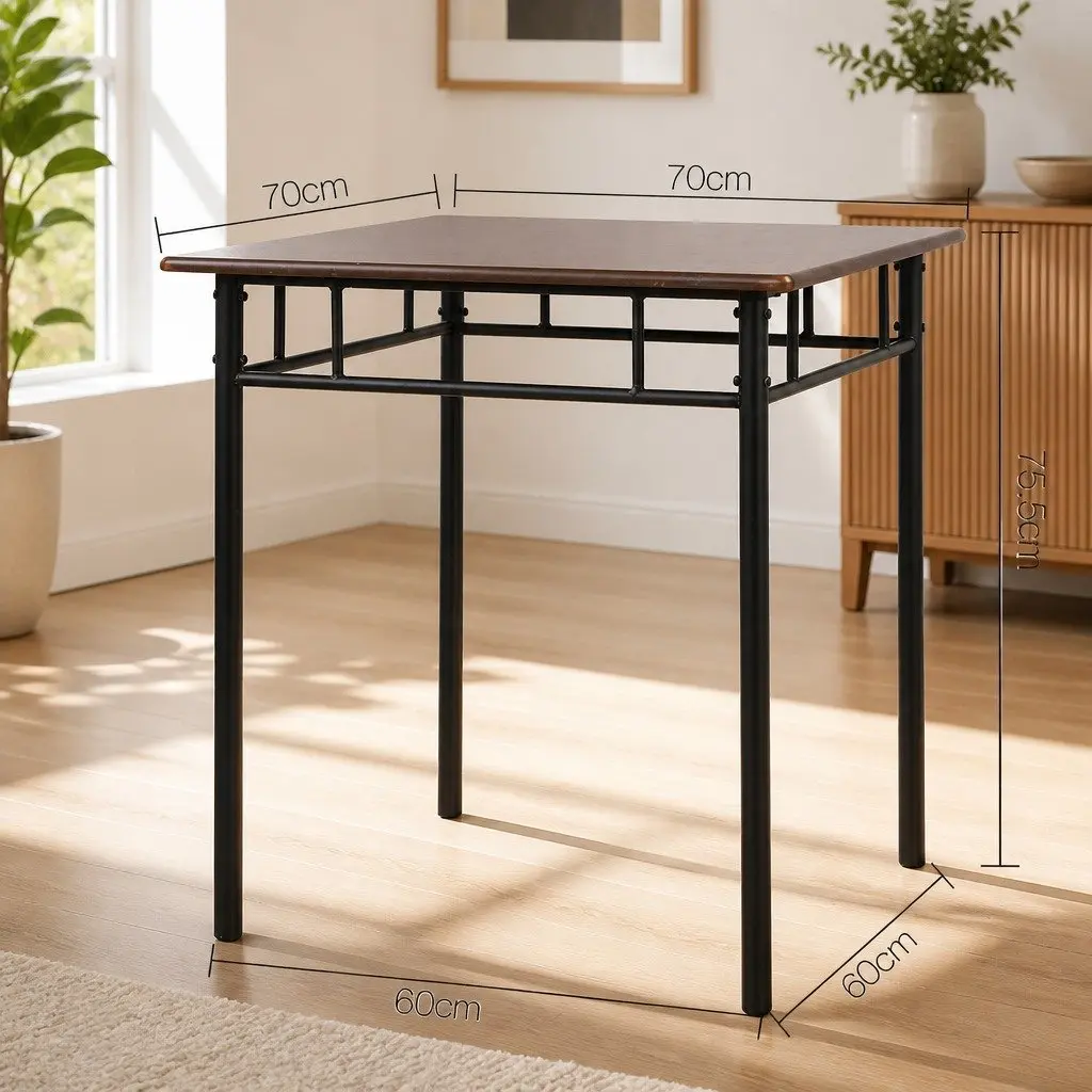 Dining Set Industrial Style Walnut Black Frame 3 Piece Heavy Duty Construction
