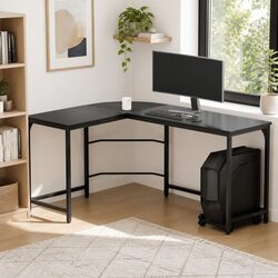 L-Shape Computer Desk Corner Office Workstation with CPU Stand 147cm Black