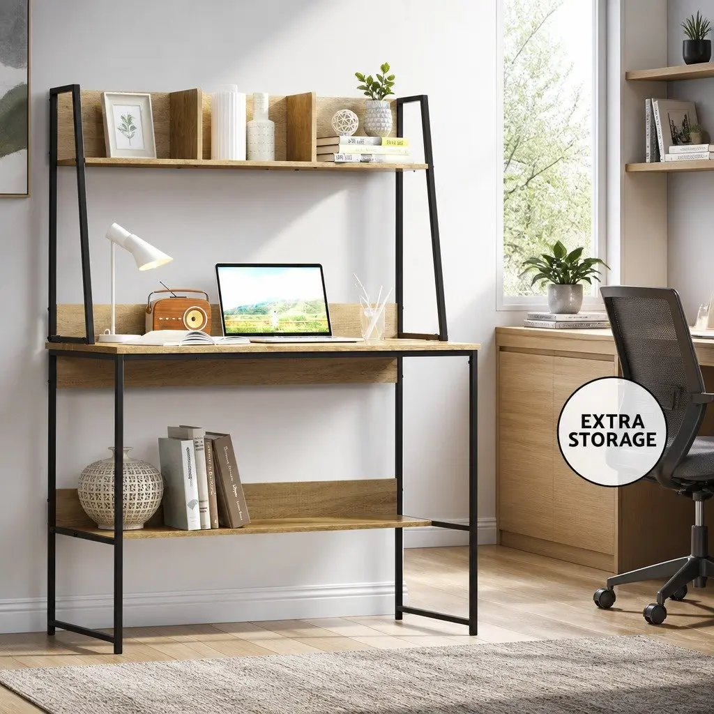 Computer Desk 100CM Oak with Bookshelf Storage for Small Space Home Office