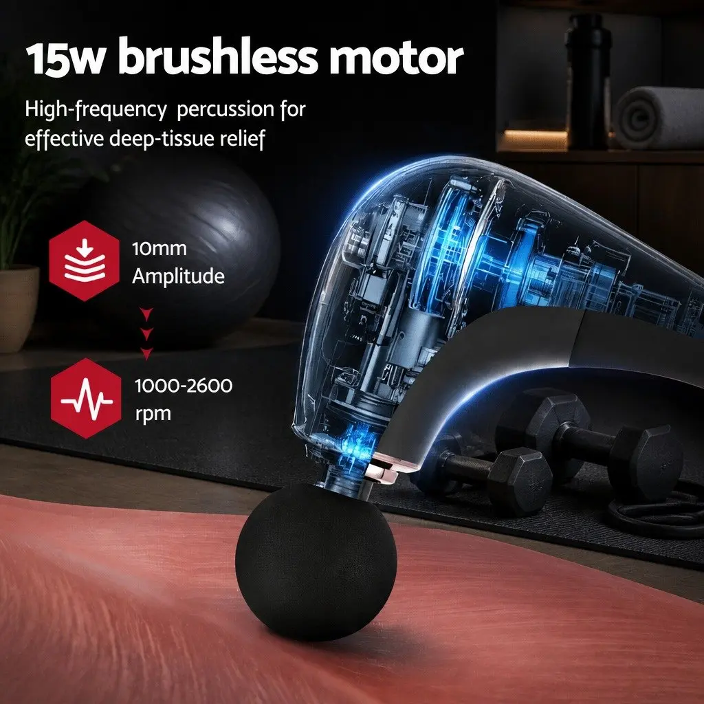 Massage Gun U-shaped Extended Handle 4 Heads Black High-Frequency Vibration