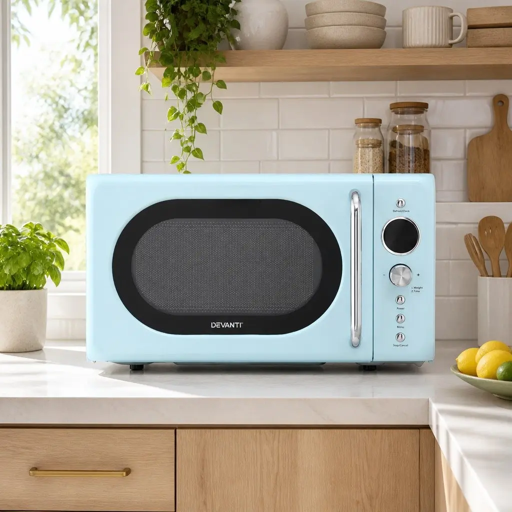 Microwave Oven 20L Blue Digital Control 8 Auto Cook Menus Defrost Timer