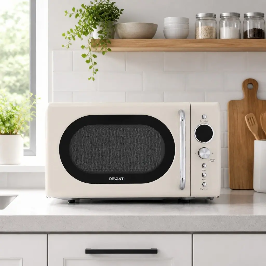 Microwave Oven 20L 700W Digital Timer One-Touch Express Cooking Defrost LED Display Cream