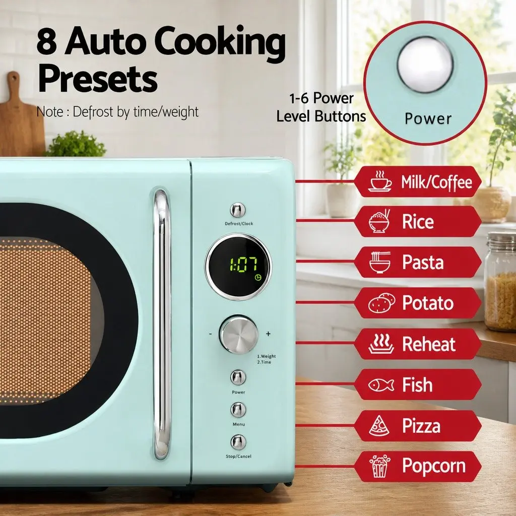 Microwave Oven 20L Digital Control 700W Green LED Display Kitchen Appliance