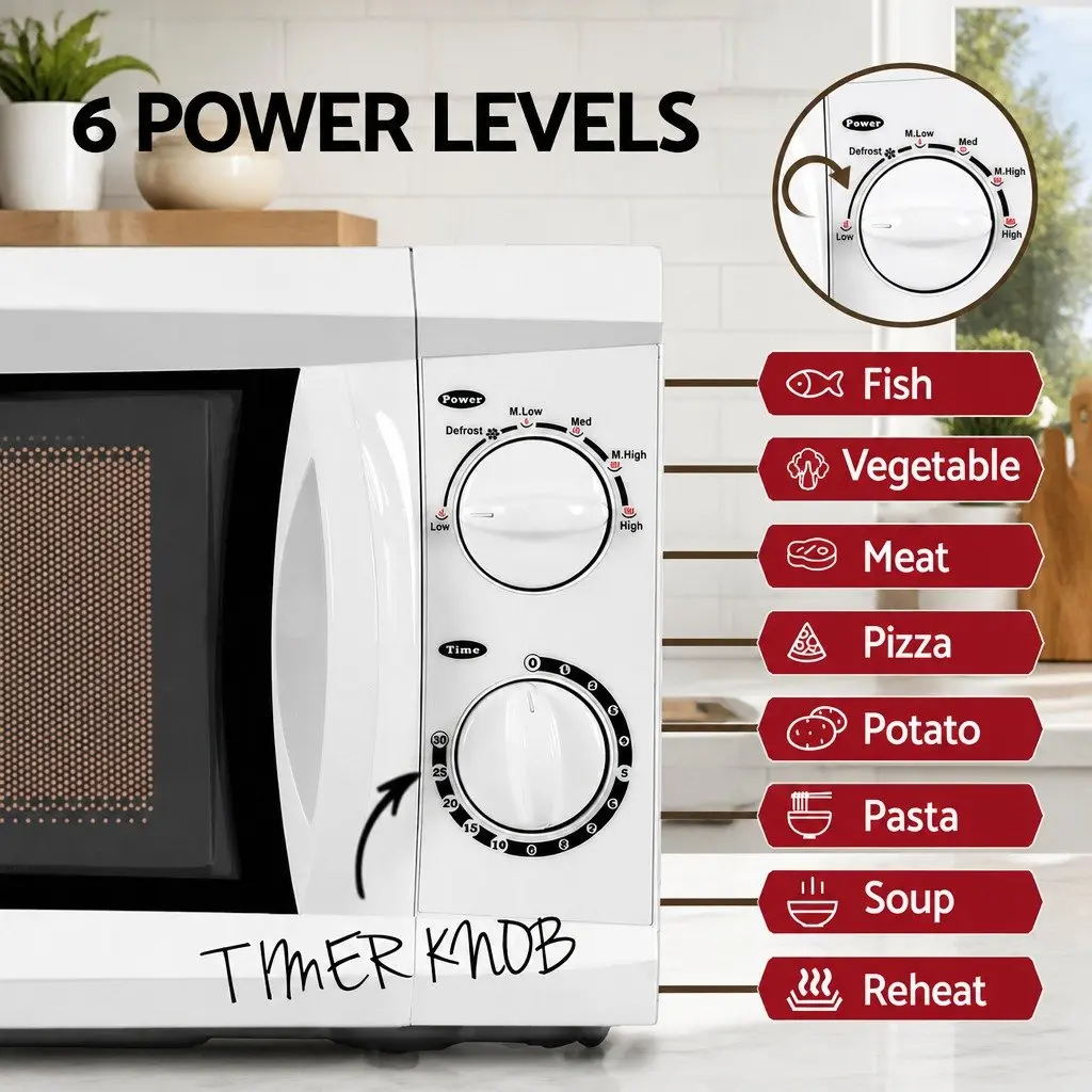20L Microwave Oven 700W White Countertop Appliance Glass Turntable