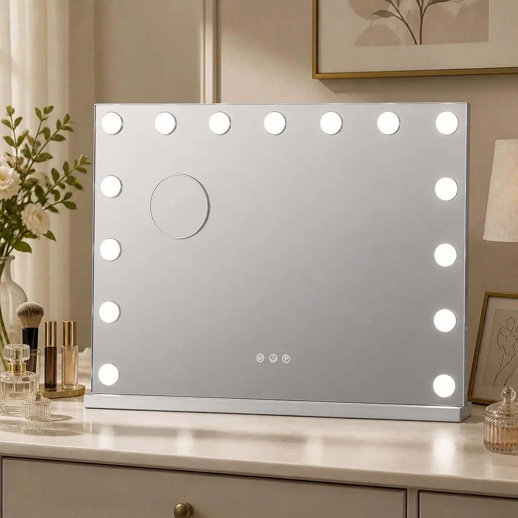 LED Vanity Mirror 45x58cm 3-Color Adjustable Lighting with Detachable 10x Magnifying Mirror