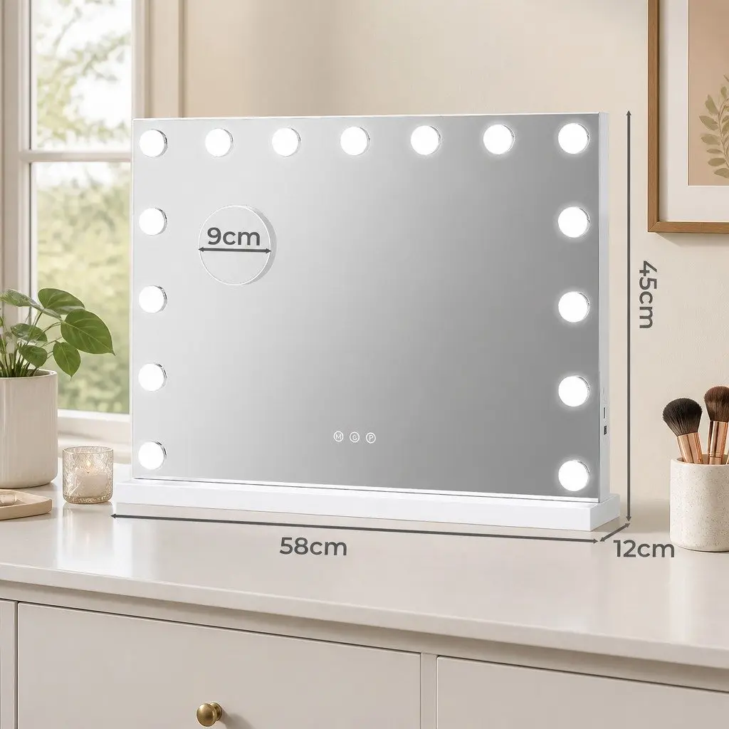 LED Vanity Mirror 45x58cm 3-Color Adjustable Lighting with Detachable 10x Magnifying Mirror