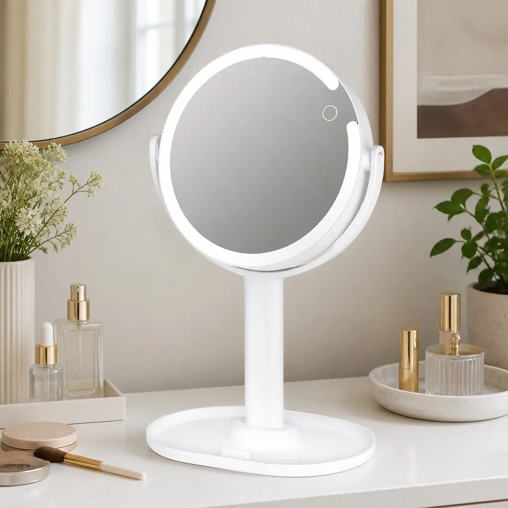 LED Makeup Mirror 10x Magnifying Double-Sided Round with Light USB Rechargeable