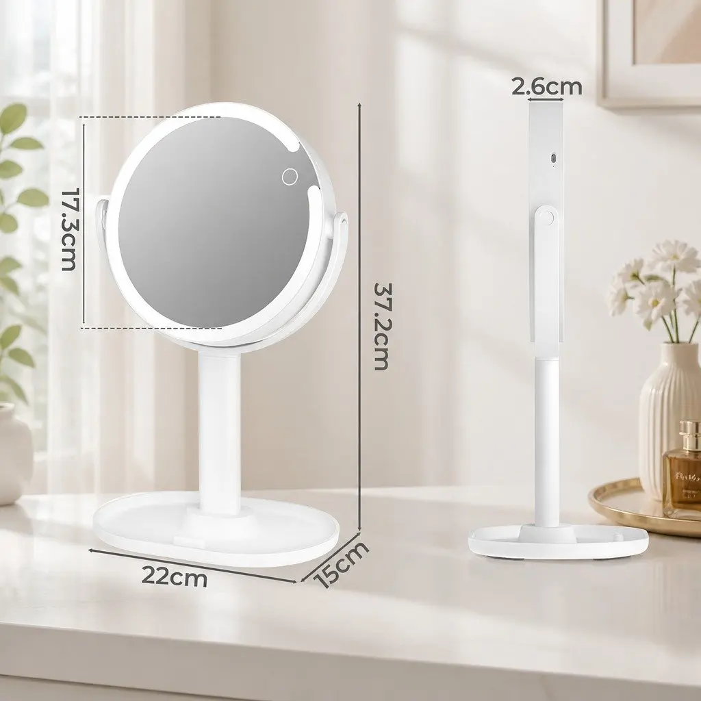 LED Makeup Mirror 10x Magnifying Double-Sided Round with Light USB Rechargeable