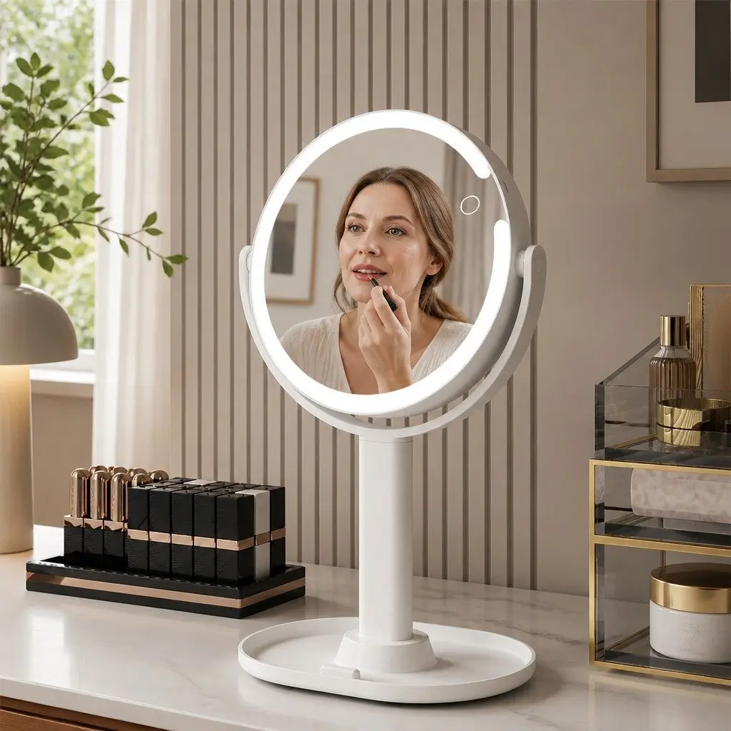 LED Makeup Mirror 10x Magnifying Double-Sided Round with Light USB Rechargeable